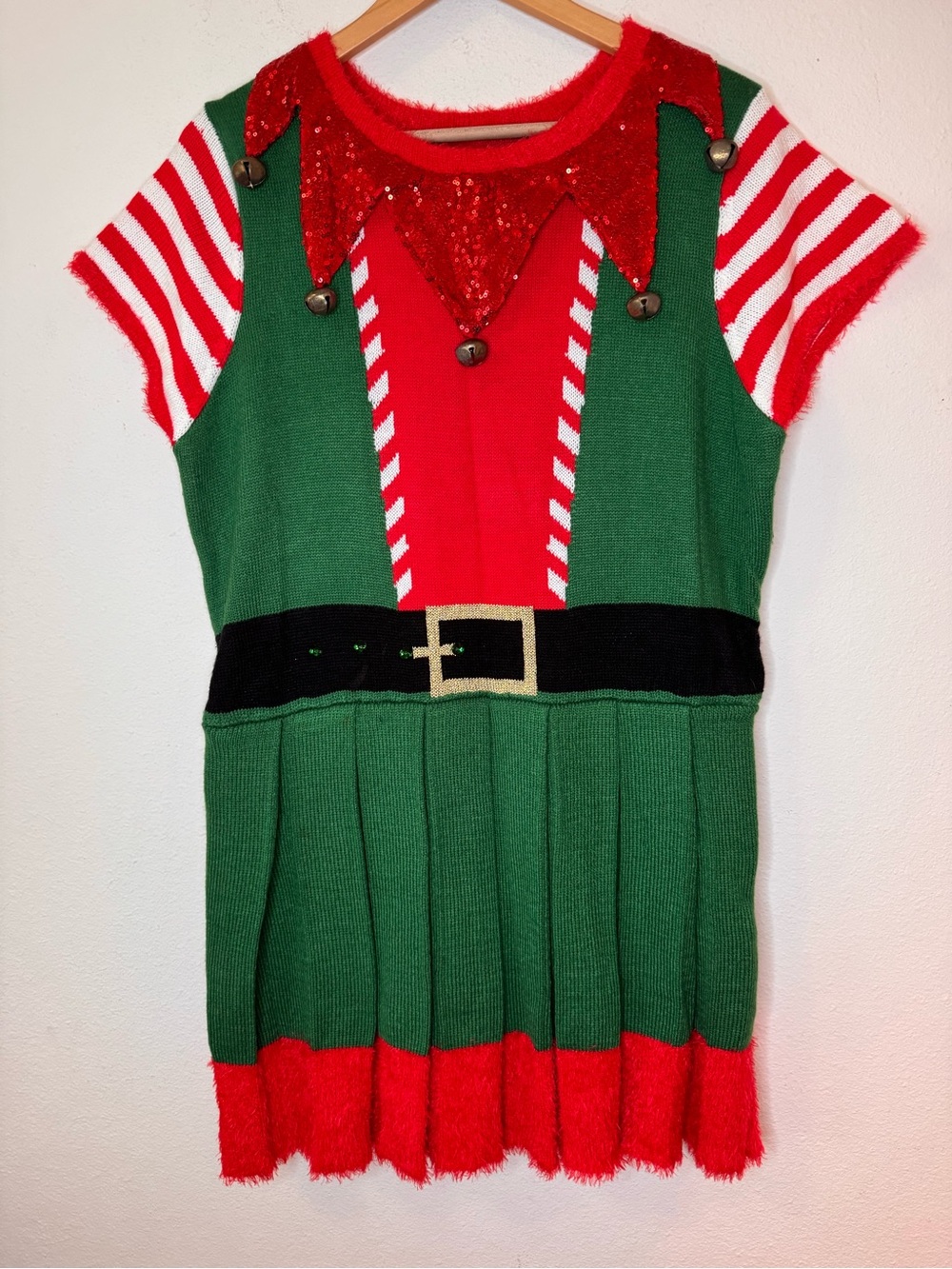 Elf Christmas Sweater Dress/Costume Bells